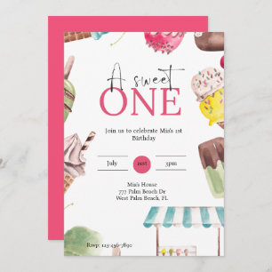 Invitación Un dulce con el tema del helado de primer cumpleañ