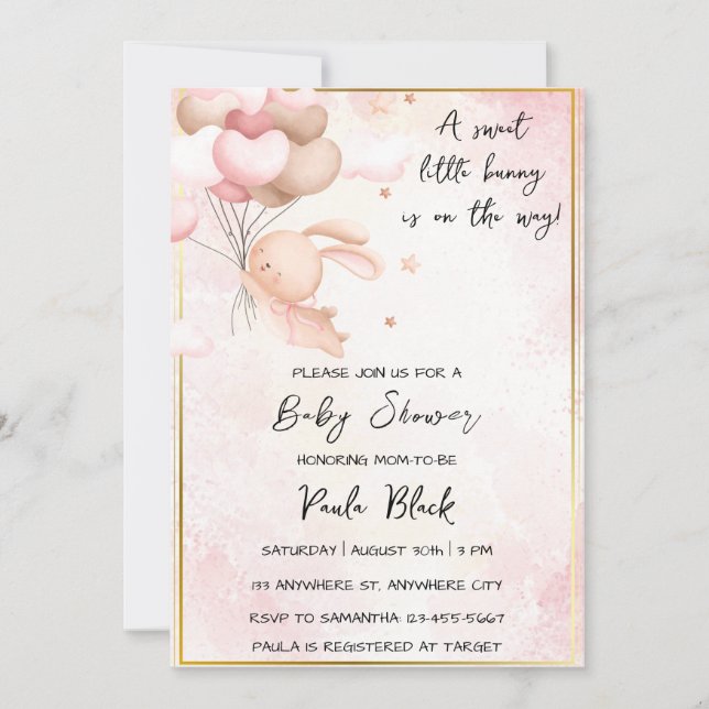 Invitación Un dulce conejito está en camino a Baby Shower (Anverso)
