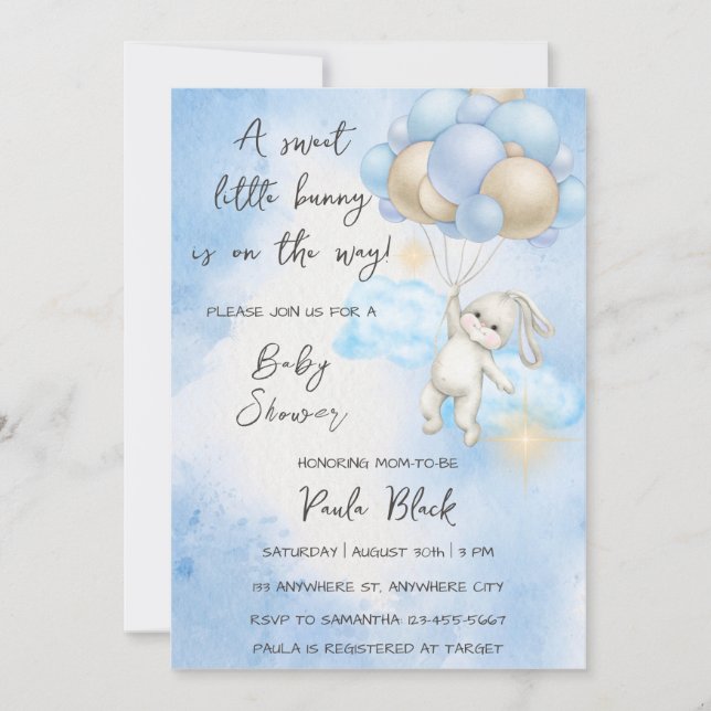 Invitación Un dulce conejito está en camino a Baby Shower (Anverso)