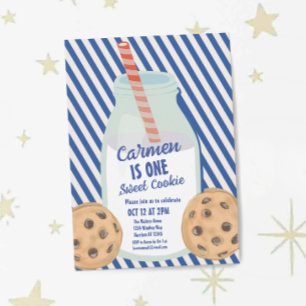 Invitación Un dulce Cookie Blue Boys primer cumpleaños