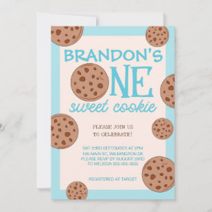 Invitación Un dulce Cookie Blue Primer Cumpleaños