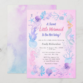 Invitación Un Dulce Cumpleaños de Sirenita Pastel Niña