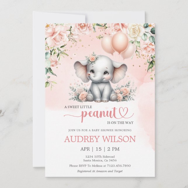 Invitación Un dulce elefante de cacahuete Baby Shower (Anverso)