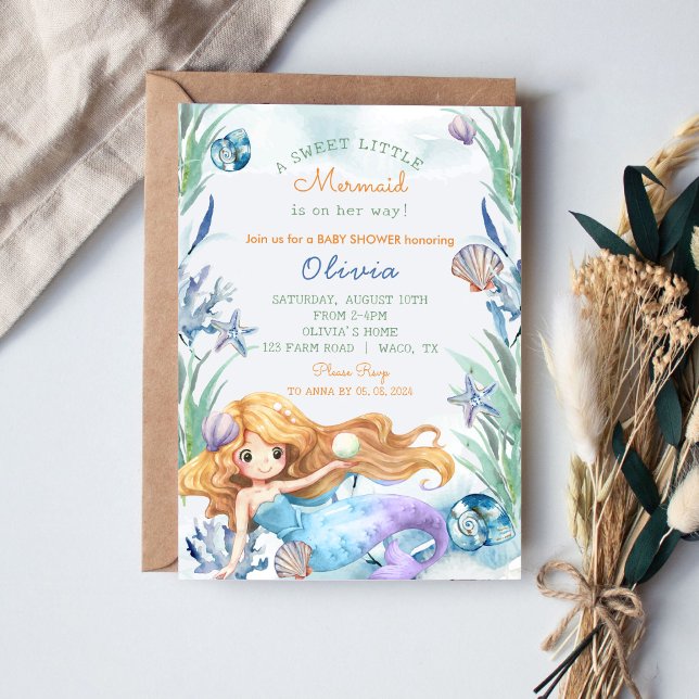 Invitación Un dulce Fiesta de Baby Shower de Sirena (Subido por el creador)