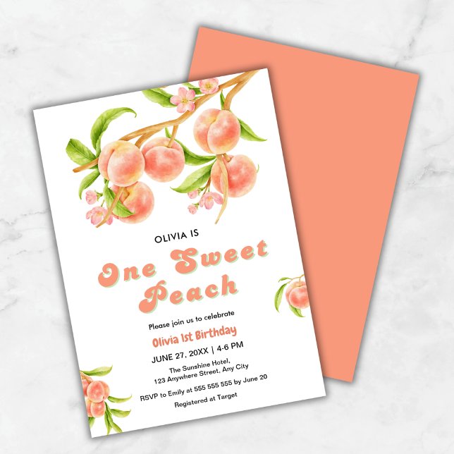 Invitación Un dulce fruta de la pimienta primer cumpleaños (One Sweet Peach Fruit 1st Birthday Invitation )