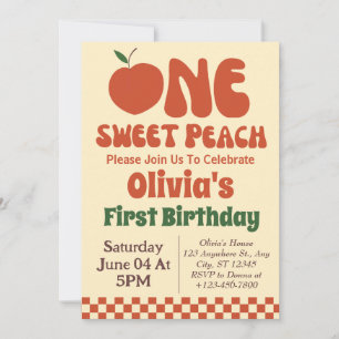 Invitación Un Dulce Melocotón - Cumpleaños 1º Melocotón Retro