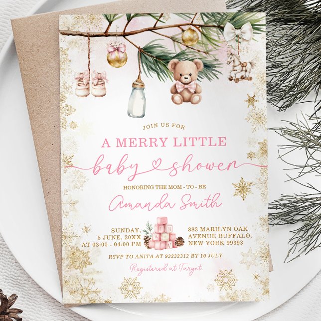 Invitación Un dulce Navidad de oro rosado en Baby Shower (Subido por el creador)