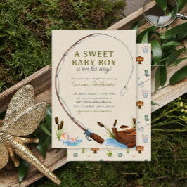 Invitación Un dulce niño pescador acuarela baby shower