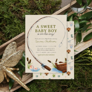 Invitación Un dulce niño pescador acuarela baby shower