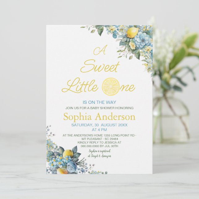 Invitación Un dulce pequeño está en camino Limon Baby Shower (Anverso de pie)