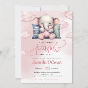 Invitación Un dulce pequeño maní elefante lindo en la nube