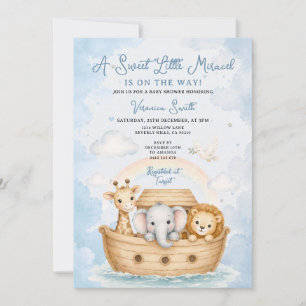 Invitación Un dulce pequeño milagro Lindo Arca de Noé Baby Sh