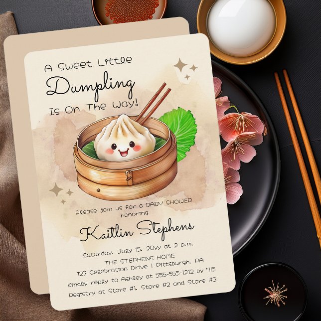 Invitación Un dulce y pequeño asunto de Kwai Baby Shower ("A Sweet Little Dumpling Is On The Way!" Kwai Steamed Dumpling Baby Shower Invitation - Print | Digi)