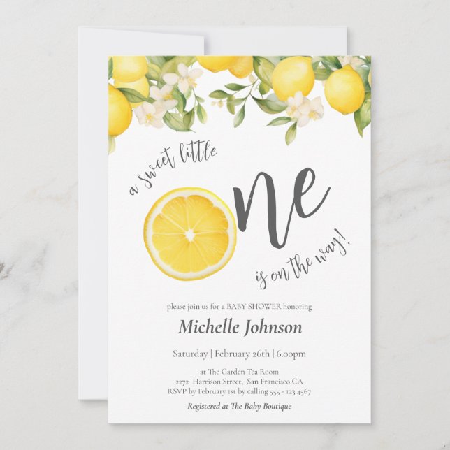 Invitación Un dulce y pequeño Citrus Lemon Baby Shower (Anverso)