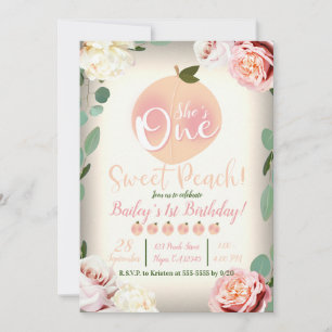 Invitación UN DURAZNO DULCE Fiesta de cumpleaños floral 1er a