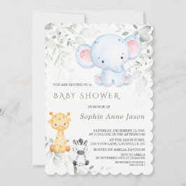 Invitación Un elefante bebé lindo y un Baby Shower Safari de 