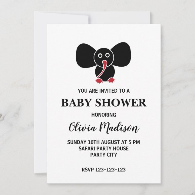 Invitación Un elefante de bebé pequeño con un Baby Shower neu (Anverso)