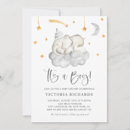 Invitación Un elefante durmiente lindo es un Baby Shower gris