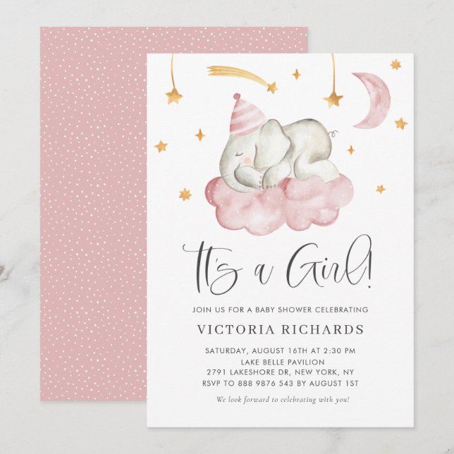 Invitación Un elefante durmiente suave es un Baby Shower Chic (Anverso / Reverso)