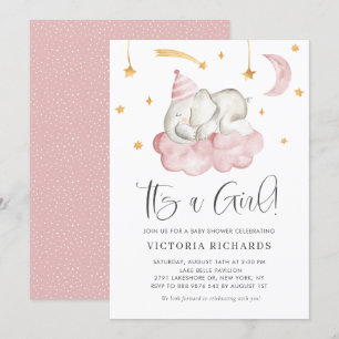 Invitación Un elefante durmiente suave es un Baby Shower Chic