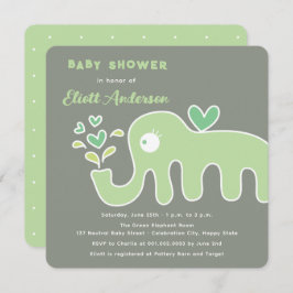 Invitación Un elefante elefante Personalizado verde suave Bab