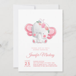 Invitación ¡Un elefante lindo, un Chica! Baby Shower