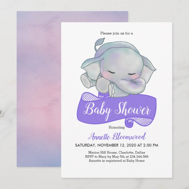 Invitación Un elefante pequeño | Baby Shower (Anverso / Reverso)
