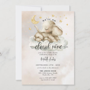 Invitación Un elefante pequeño   Baby Shower de nubes acuarel