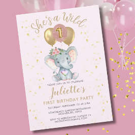 Invitación Un elefante pequeño Chica de cumpleaños