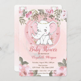Invitación Un elefante pequeño, un Baby Shower floral