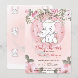Invitación Un elefante pequeño, un Baby Shower floral