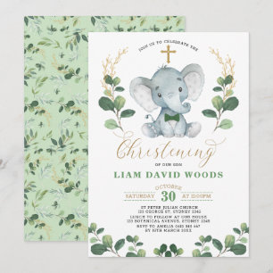 Invitación Un elefante verde suave dorado verde