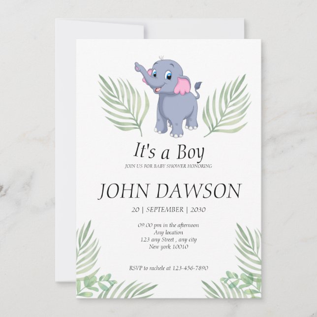 Invitación Un elefante verde y turbio es una ducha de bebé (Anverso)