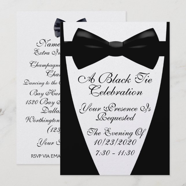Invitación Un elegante evento formal sobre el taco negro (Anverso / Reverso)