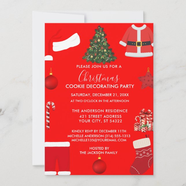 Invitación Un encuentro navideño acogedor en rojo cálido (Anverso)