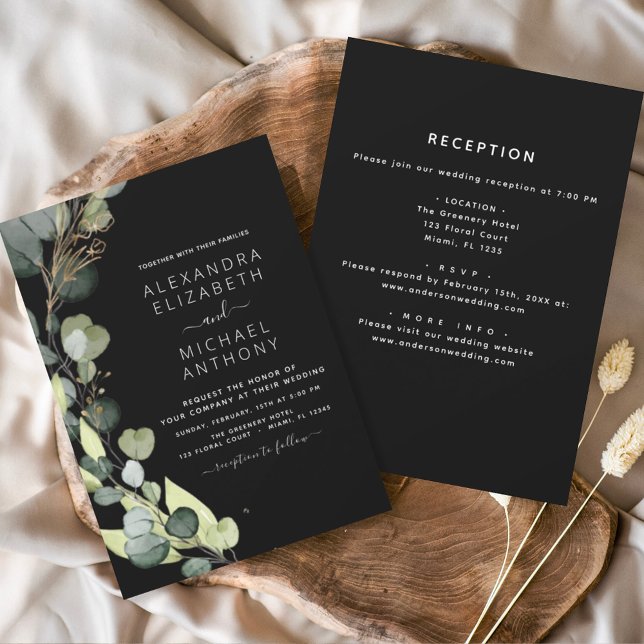 Invitación Un eucalipto verde Boda negro (Subido por el creador)