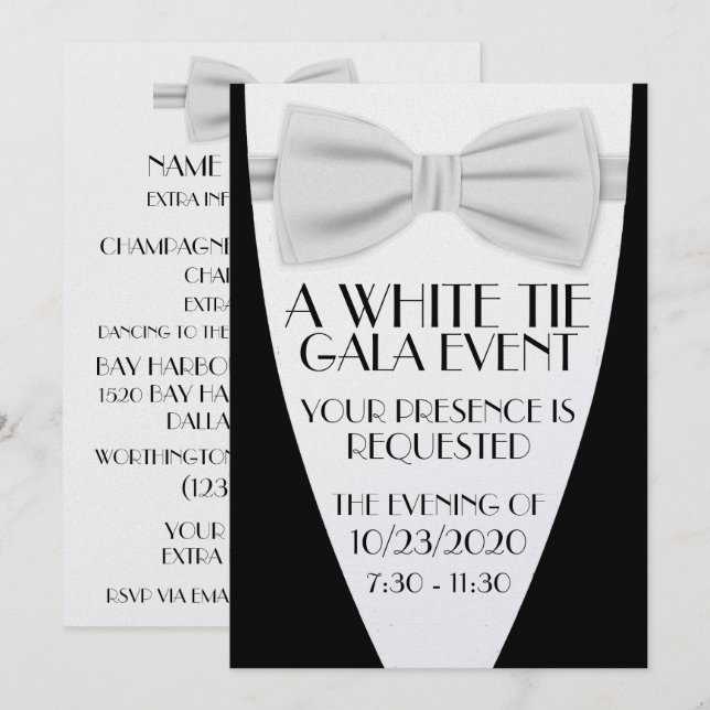 Invitación Un evento de gala de White Tie (Anverso / Reverso)