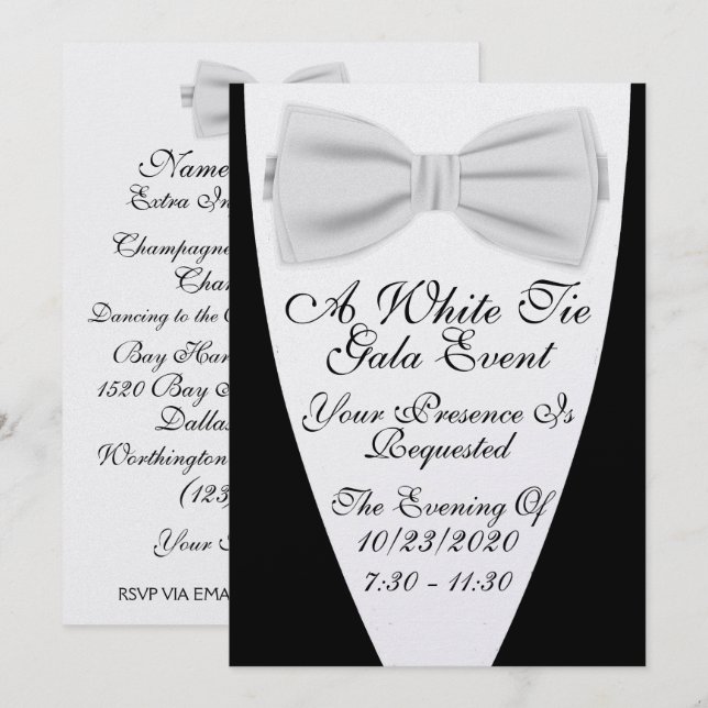 Invitación Un evento de gala de White Tie (Anverso / Reverso)