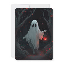 Un fantasma blanco que sostiene una linterna roja 