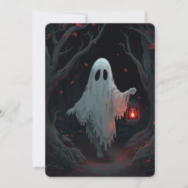 Invitación Un fantasma blanco que sostiene una linterna roja