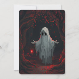 Invitación Un fantasma blanco que sostiene una linterna roja