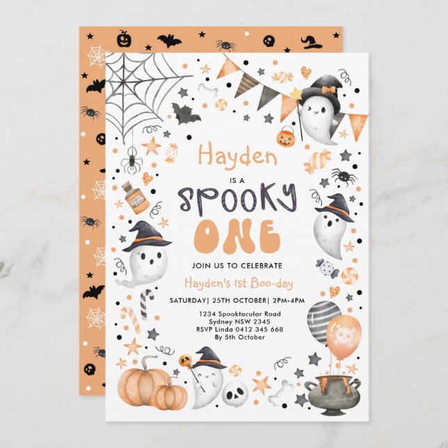 Invitación Un fantasma de Halloween 1er cumpleaños (Anverso / Reverso)
