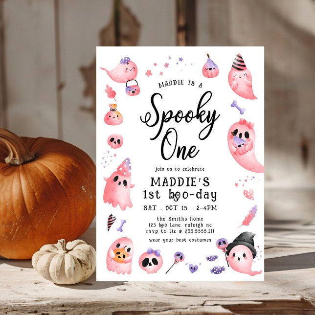 Invitación Un fantasma rosado de Halloween 1er cumpleaños (Subido por el creador)