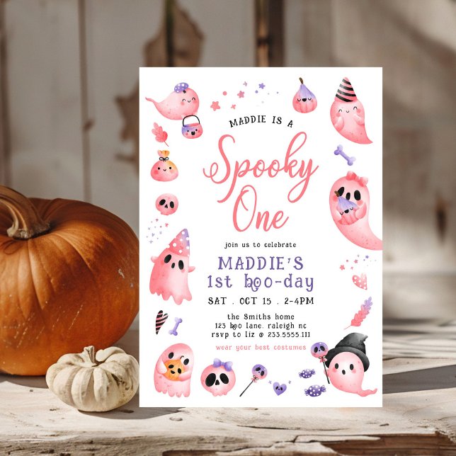 Invitación Un fantasma rosado de Halloween 1er cumpleaños (Subido por el creador)