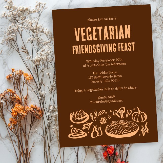 Invitación Un fantástico Día de Acción de Gracias para los VE (Whimsical VEGETARIAN VEGAN Thanksgiving Friendsgiving Invitation
)