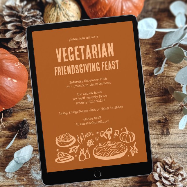 Invitación Un fantástico Día de Acción de Gracias para los VE (Whimsical VEGETARIAN Thanksgiving Friendsgiving Invitation Digital Download
)