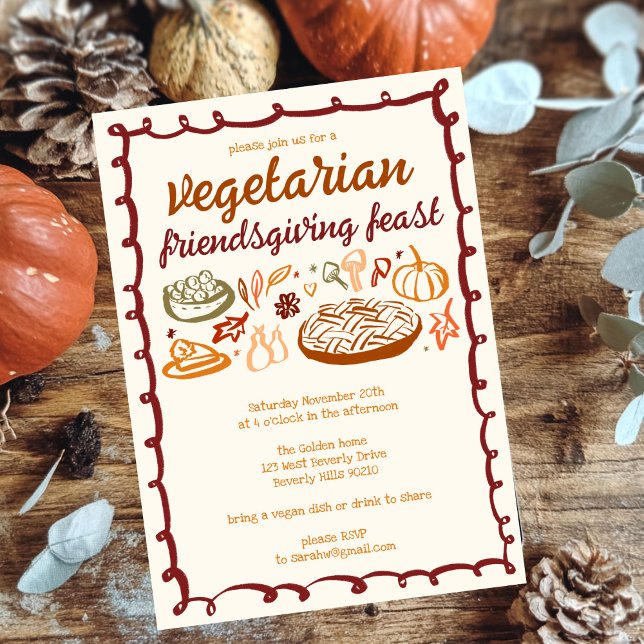 Invitación Un fantástico Día de Acción de Gracias para los VE (Whimsical VEGETARIAN VEGAN Thanksgiving Friendsgiving Invitation
)