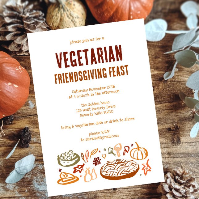 Invitación Un fantástico Día de Acción de Gracias para los VE (Whimsical VEGETARIAN VEGAN Thanksgiving Friendsgiving Invitation
)