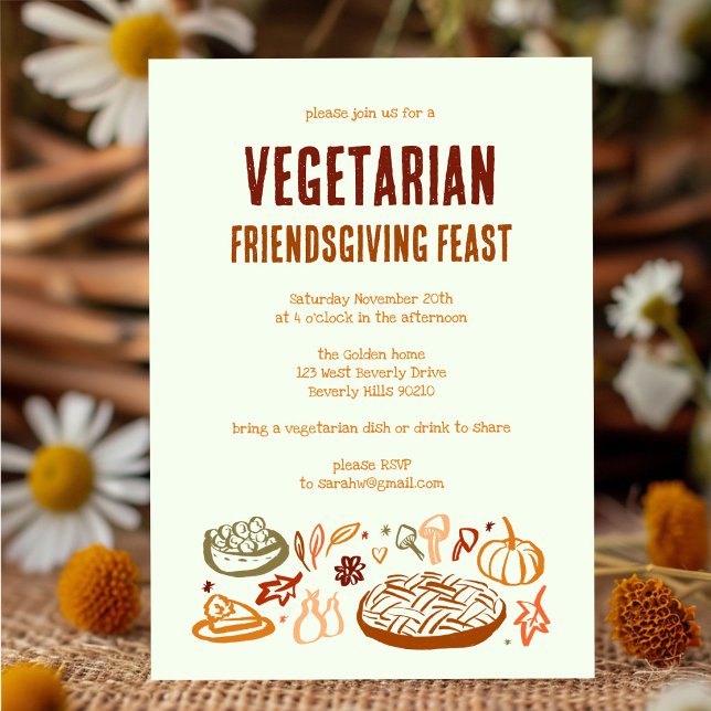 Invitación Un fantástico Día de Acción de Gracias para los VE (Whimsical VEGETARIAN Thanksgiving Friendsgiving Invitation
)