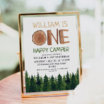 Invitación Un Feliz Camionero Madera Niños Primer Cumpleaños<br><div class="desc">Cute acuarela pinos "Un camper feliz" bosque 1ª invitación de cumpleaños.</div>